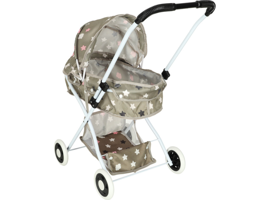 Hlboký kočík pre bábiky s taškou - Hviezdy - šedý