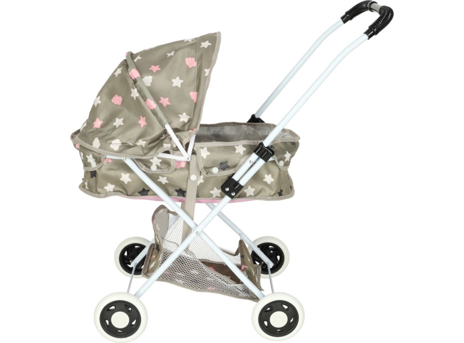 Hlboký kočík pre bábiky s taškou - Hviezdy - šedý