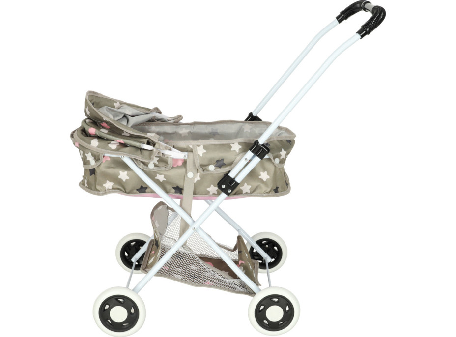 Hlboký kočík pre bábiky s taškou - Hviezdy - šedý