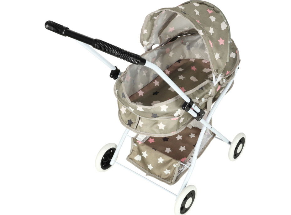 Hlboký kočík pre bábiky s taškou - Hviezdy - šedý