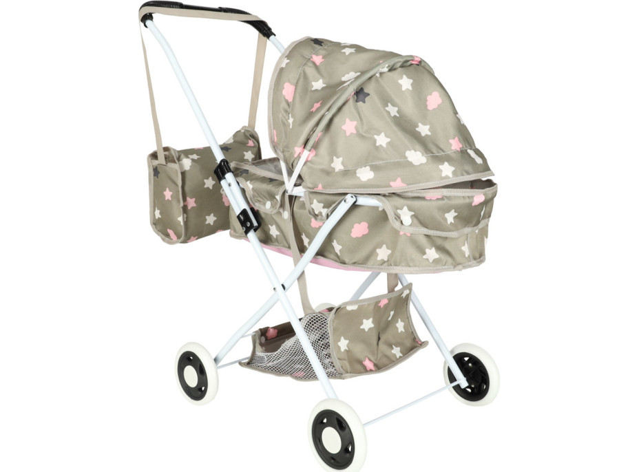 Hlboký kočík pre bábiky s taškou - Hviezdy - šedý