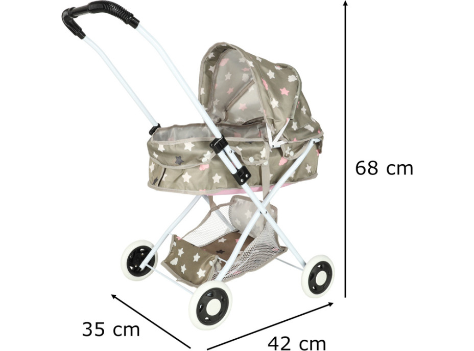 Hlboký kočík pre bábiky s taškou - Hviezdy - šedý