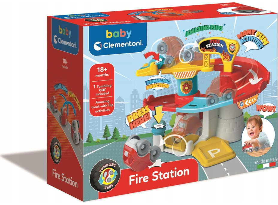 CLEMENTONI BABY Autogaráž Tumbling Cars: Hasičská stanica