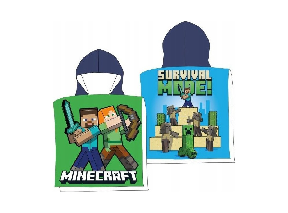 Detská rýchloschnúca osuška s kapucňou MINECRAFT 50x100 cm - modrá/zelená