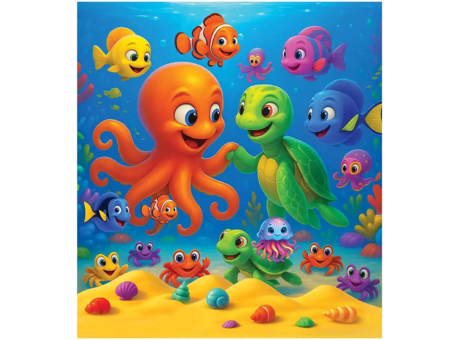 WOODEN CITY Drevené puzzle Chobotnice a korytnačka 20 dielikov