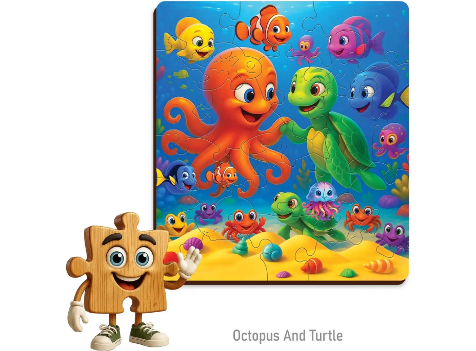 WOODEN CITY Drevené puzzle Chobotnice a korytnačka 20 dielikov