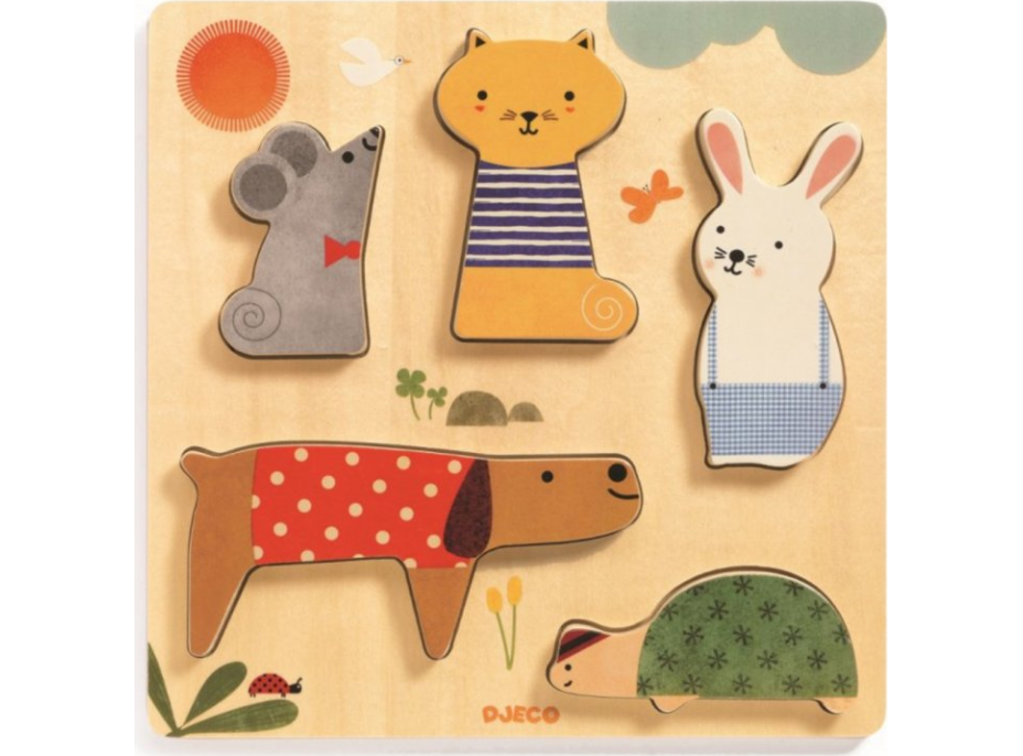 DJECO Drevené vkladacie puzzle Roztomilé zvieratká