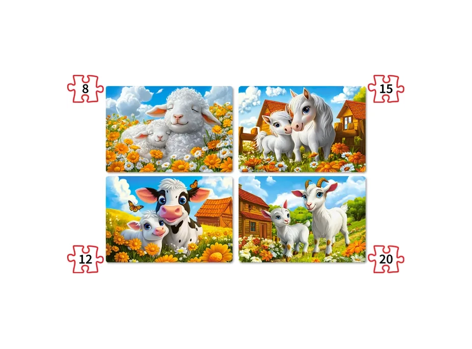 CASTORLAND Puzzle Milujúce zvieratká 4v1 (8,12,15,20 dielikov)