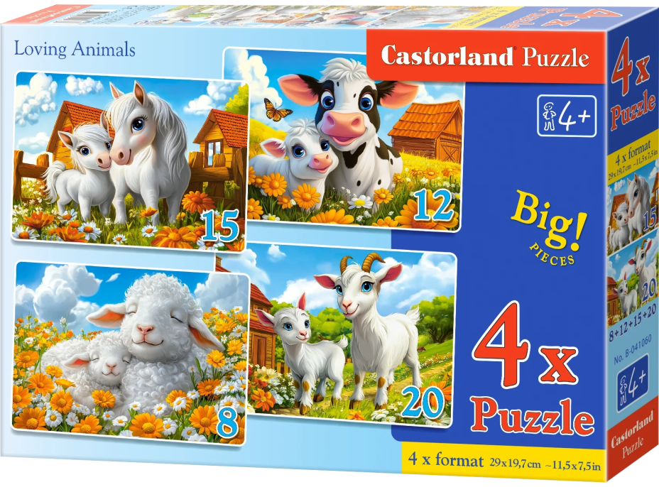CASTORLAND Puzzle Milujúce zvieratká 4v1 (8,12,15,20 dielikov)