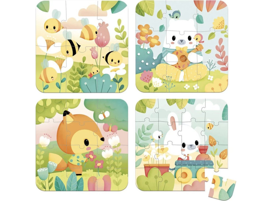 JANOD Puzzle v kufríku Zvieratká 4v1 (6,9,12,16 dielikov)