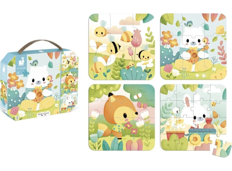 JANOD Puzzle v kufríku Zvieratká 4v1 (6,9,12,16 dielikov)