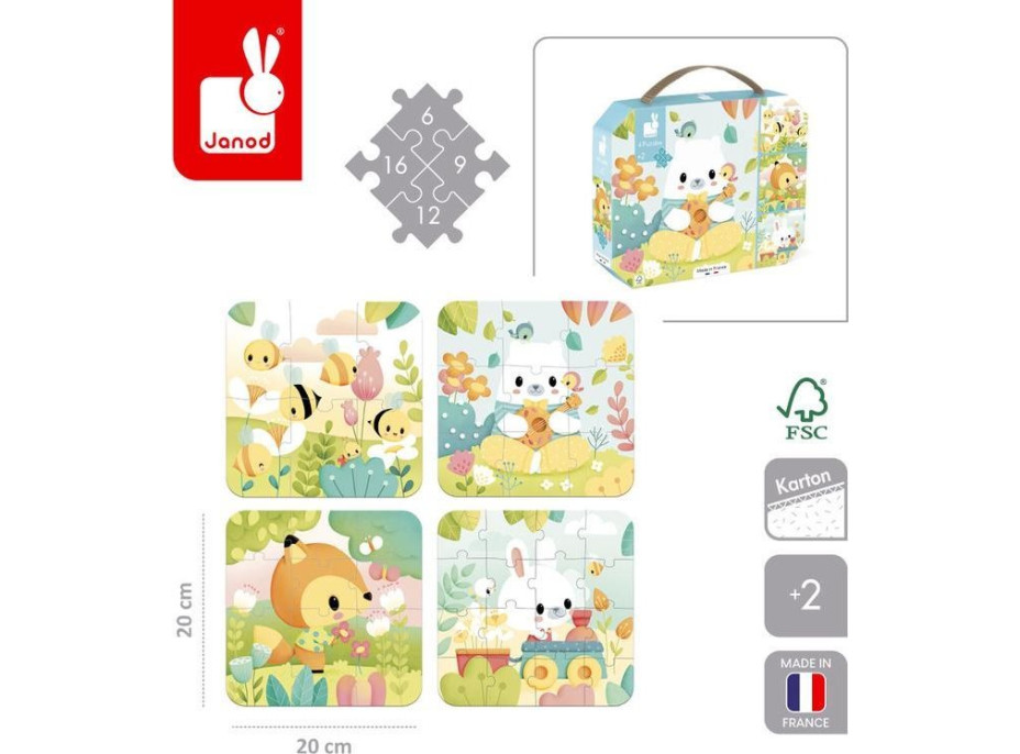 JANOD Puzzle v kufríku Zvieratká 4v1 (6,9,12,16 dielikov)