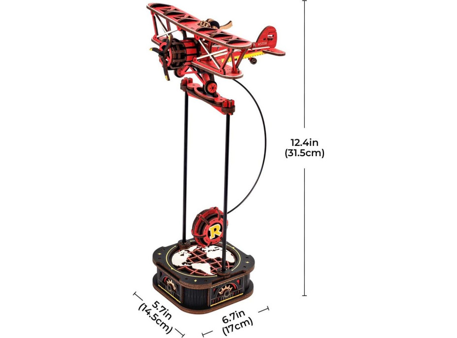 ROBOTIME Roker 3D drevené puzzle Dvojplošník s kyvadlom 163 dielikov