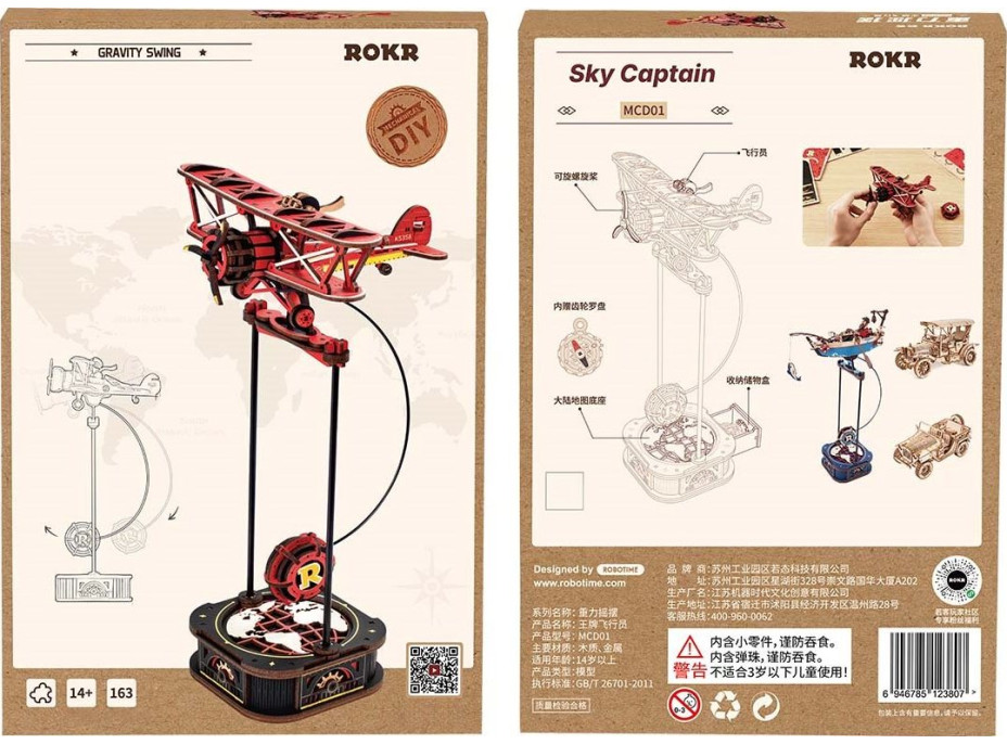 ROBOTIME Roker 3D drevené puzzle Dvojplošník s kyvadlom 163 dielikov