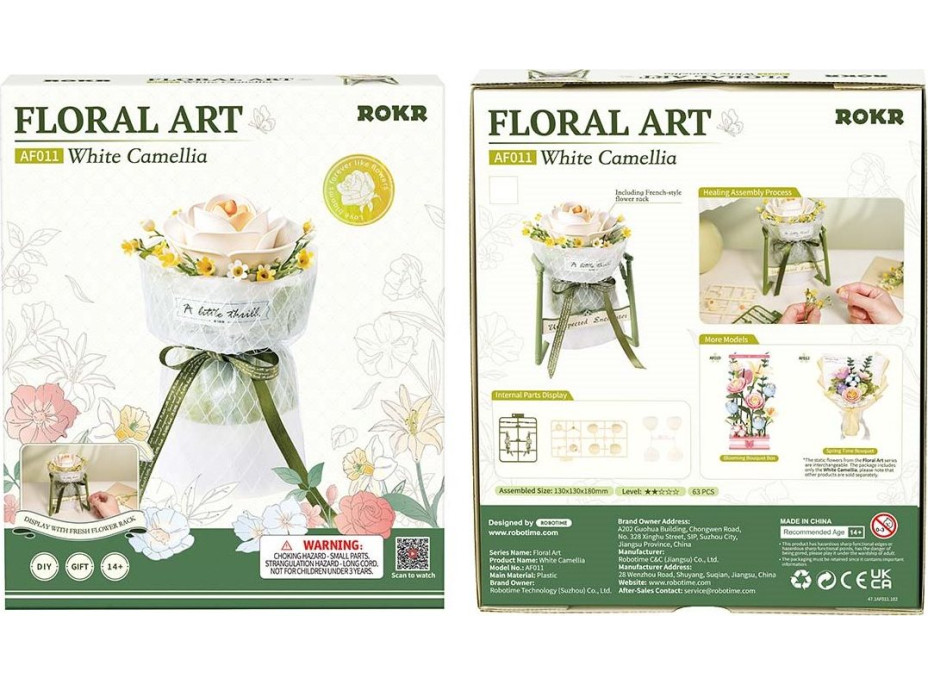 ROBOTIME Roker Floral Art: 3D puzzle Biela kamélia 63 dielikov