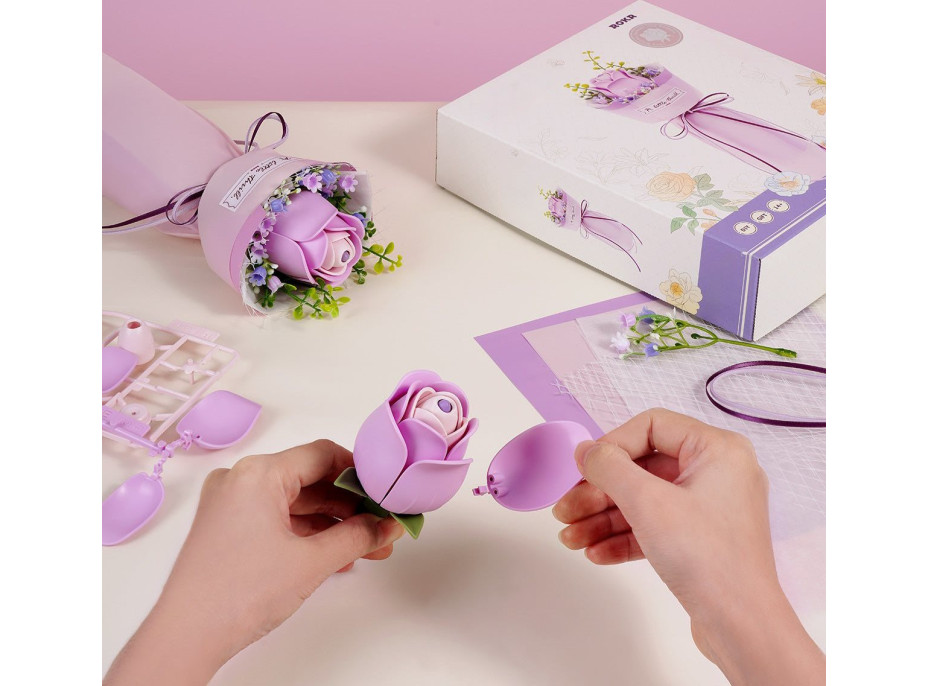 ROBOTIME Roker Floral Art: 3D puzzle Fialová ruža 54 dielikov