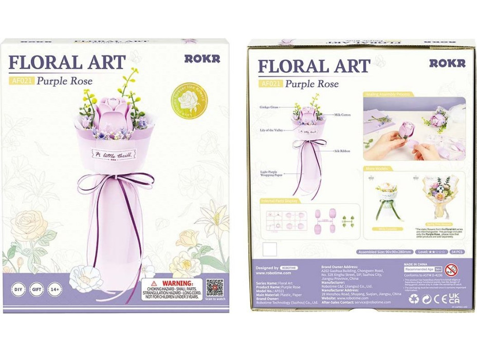 ROBOTIME Roker Floral Art: 3D puzzle Fialová ruža 54 dielikov