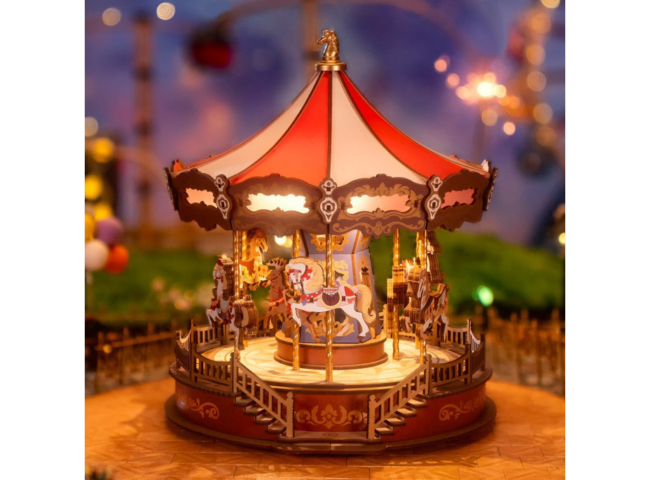 ROBOTIME Rolife DIY 3D drevené puzzle Kolotoč s LED osvetlením 265 dielikov