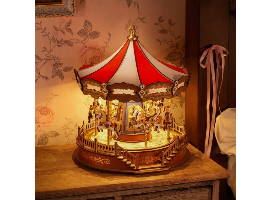 ROBOTIME Rolife DIY 3D drevené puzzle Kolotoč s LED osvetlením 265 dielikov