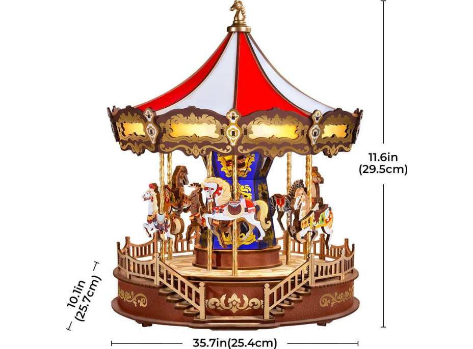 ROBOTIME Rolife DIY 3D drevené puzzle Kolotoč s LED osvetlením 265 dielikov