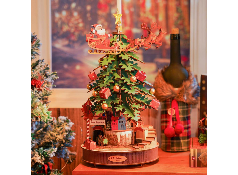 ROBOTIME Rolife DIY 3D drevené puzzle Vianočný stromček s LED osvetlením 319 dielikov