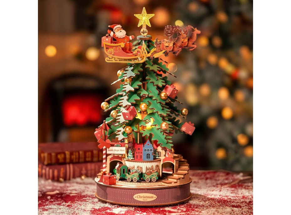 ROBOTIME Rolife DIY 3D drevené puzzle Vianočný stromček s LED osvetlením 319 dielikov