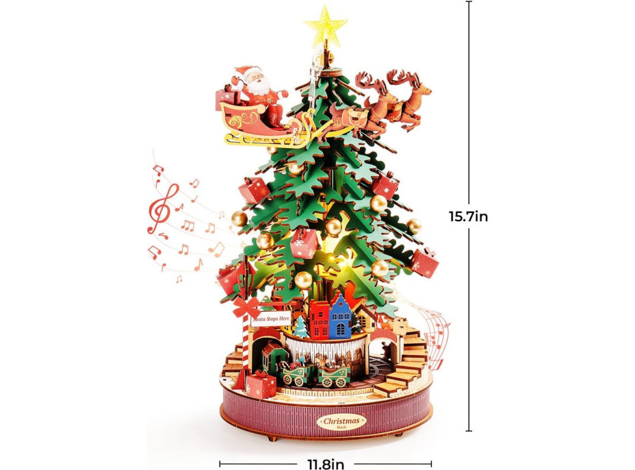 ROBOTIME Rolife DIY 3D drevené puzzle Vianočný stromček s LED osvetlením 319 dielikov