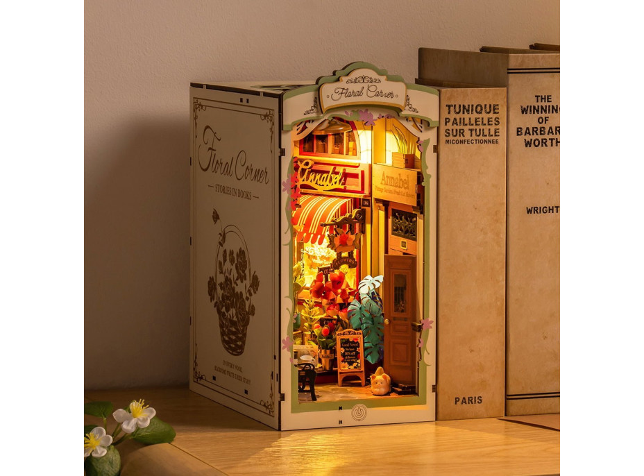 ROBOTIME Rolife DIY 3D Zarážka na knihy: Kvetinárstvo s LED osvetlením 164 dielikov