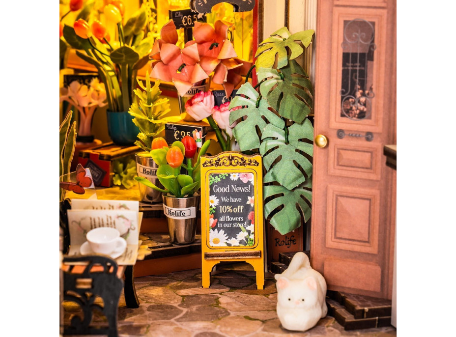 ROBOTIME Rolife DIY 3D Zarážka na knihy: Kvetinárstvo s LED osvetlením 164 dielikov