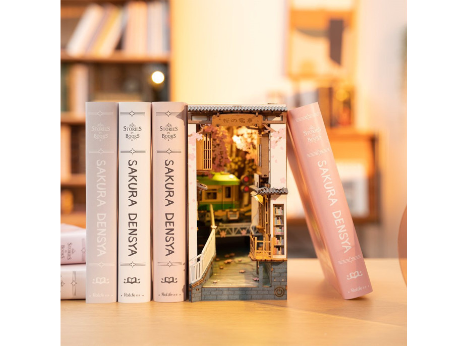 ROBOTIME Rolife DIY 3D Zarážka na knihy: Sakurová ulička s LED osvetlením 340 dielikov
