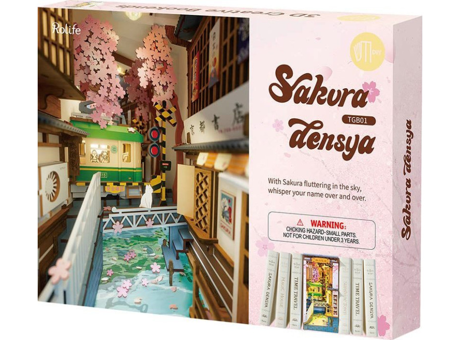 ROBOTIME Rolife DIY 3D Zarážka na knihy: Sakurová ulička s LED osvetlením 340 dielikov