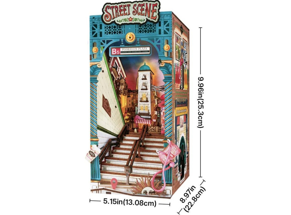 ROBOTIME Rolife DIY 3D Zarážka na knihy: Ulička s LED osvetlením 196 dielikov