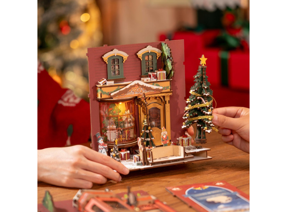 ROBOTIME Rolife DIY 3D Zarážka na knihy: Vianočná ulička s LED osvetlením 289 dielikov