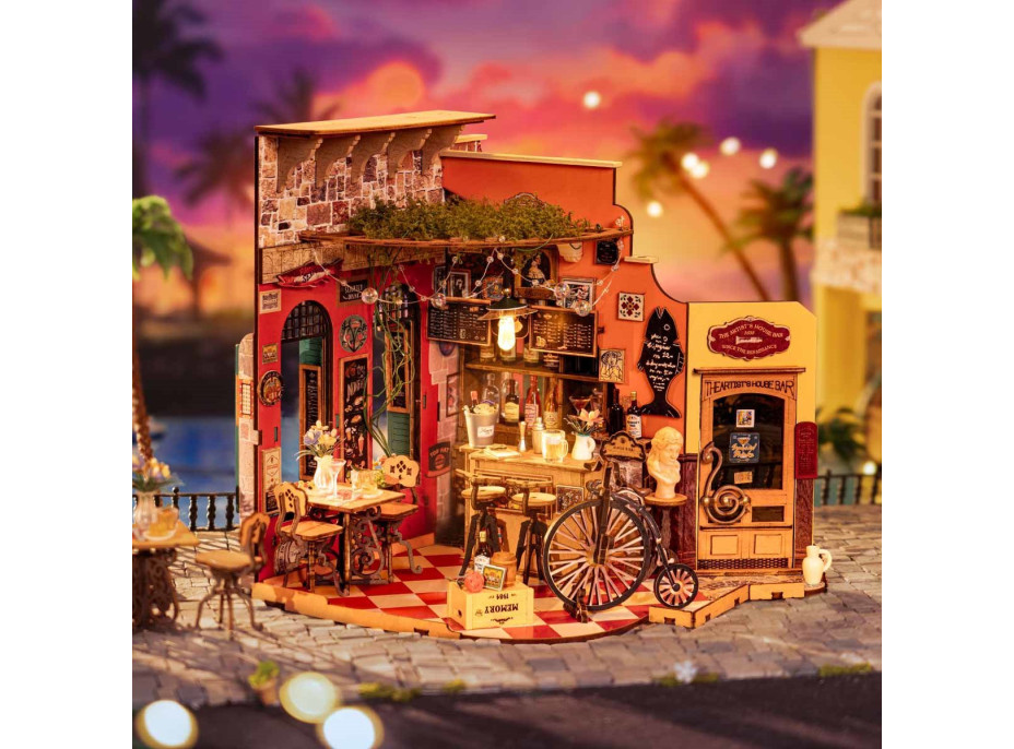 ROBOTIME Rolife DIY 3D drevené puzzle Bar s LED osvetlenie