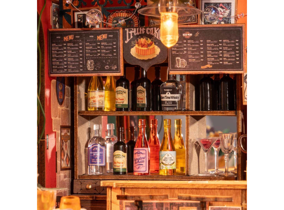 ROBOTIME Rolife DIY 3D drevené puzzle Bar s LED osvetlenie