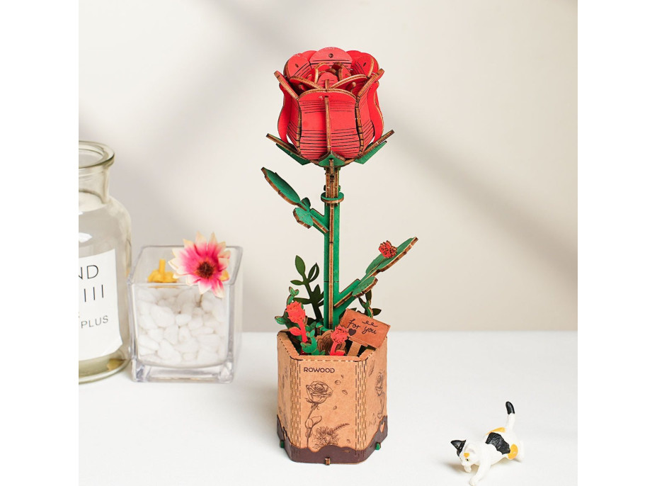 ROBOTIME Rowood 3D drevené puzzle Červená ruža 106 dielikov