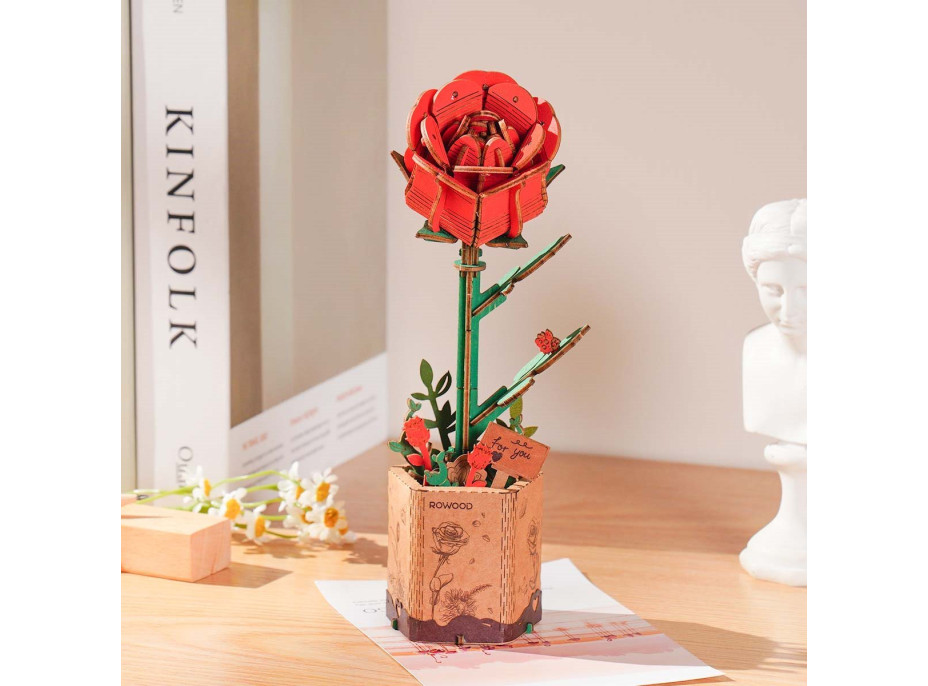 ROBOTIME Rowood 3D drevené puzzle Červená ruža 106 dielikov