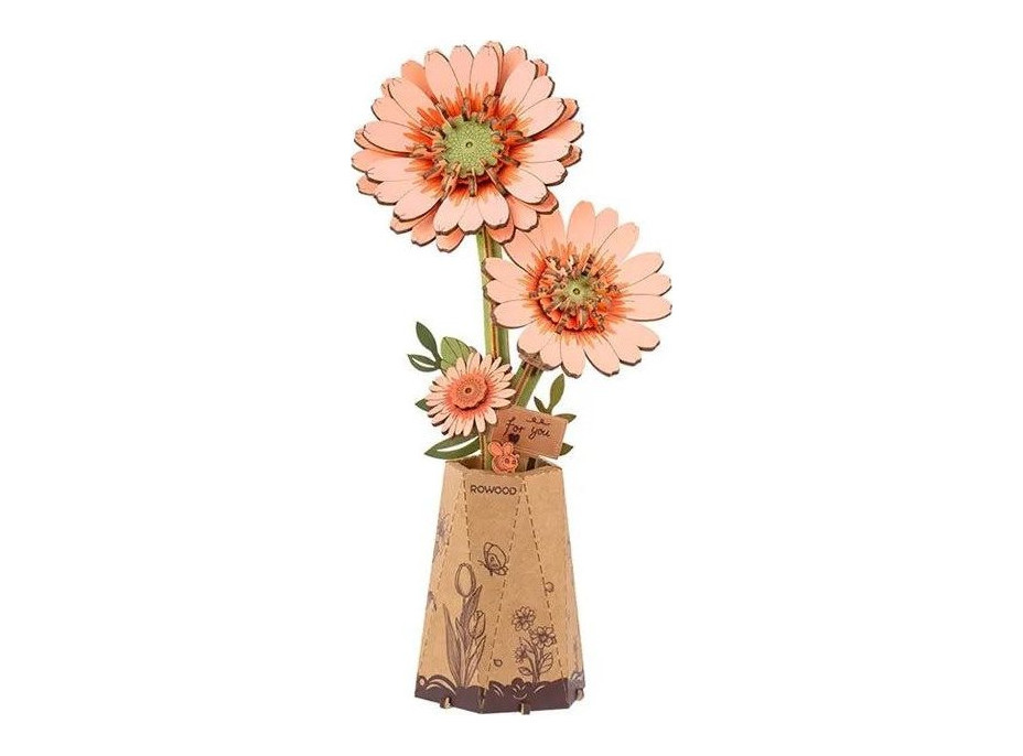 ROBOTIME Rowood 3D drevené puzzle Oranžová gerbera 105 dielikov