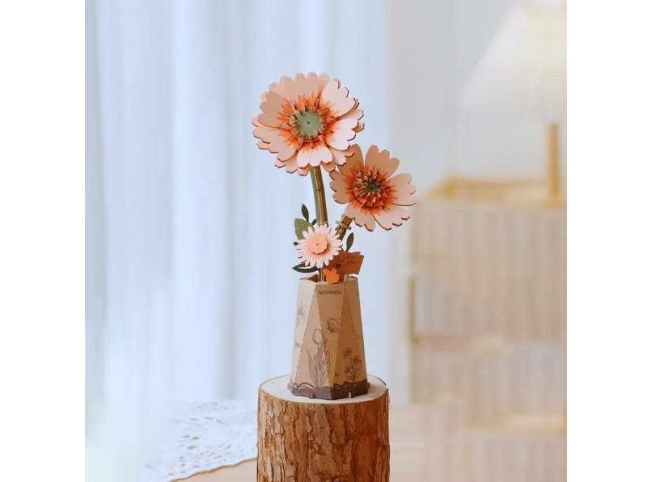 ROBOTIME Rowood 3D drevené puzzle Oranžová gerbera 105 dielikov