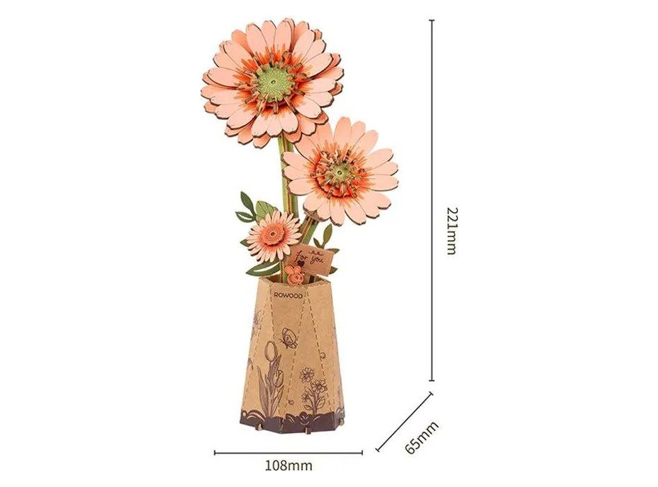 ROBOTIME Rowood 3D drevené puzzle Oranžová gerbera 105 dielikov