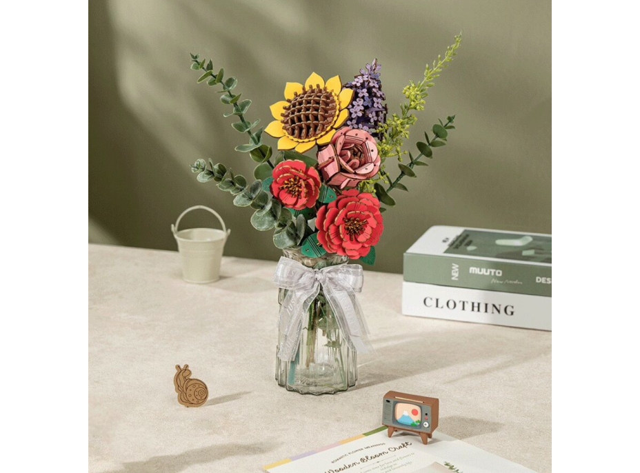 ROBOTIME Rowood 3D drevené puzzle Oranžová gerbera 105 dielikov