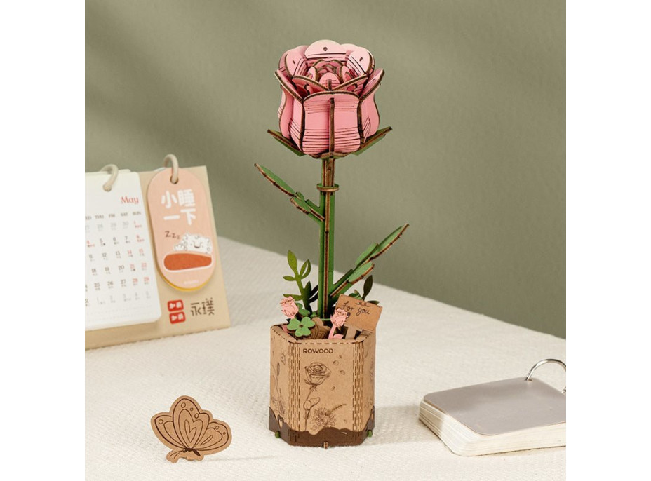 ROBOTIME Rowood 3D drevené puzzle Ružová ruža 104 dielikov