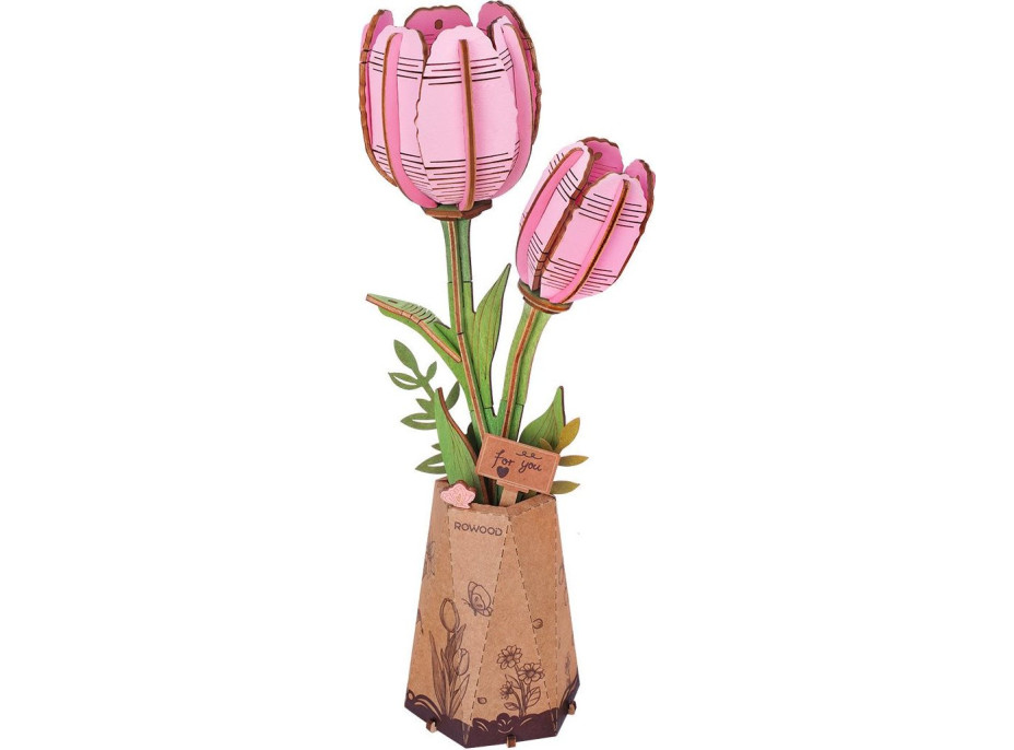 ROBOTIME Rowood 3D drevené puzzle Ružové tulipány 72 dielikov