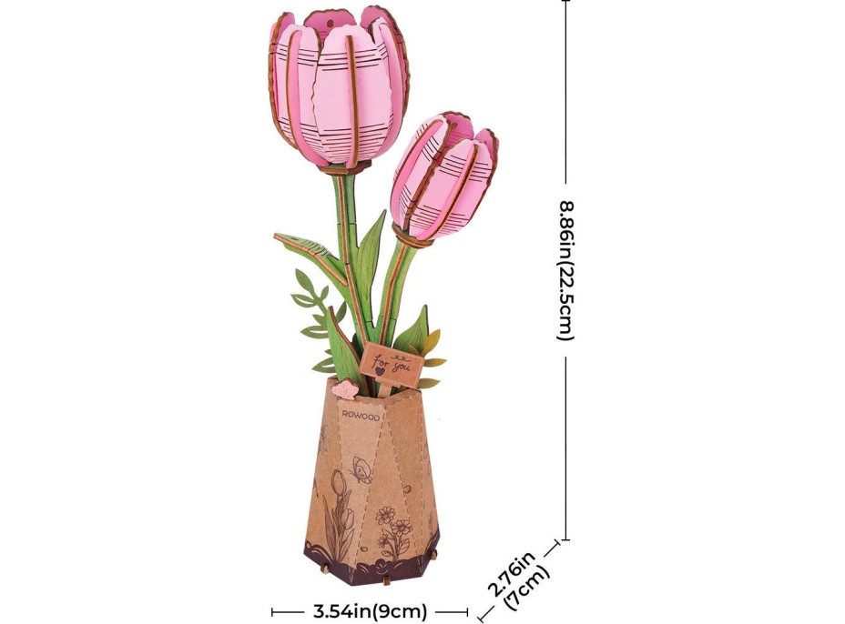 ROBOTIME Rowood 3D drevené puzzle Ružové tulipány 72 dielikov