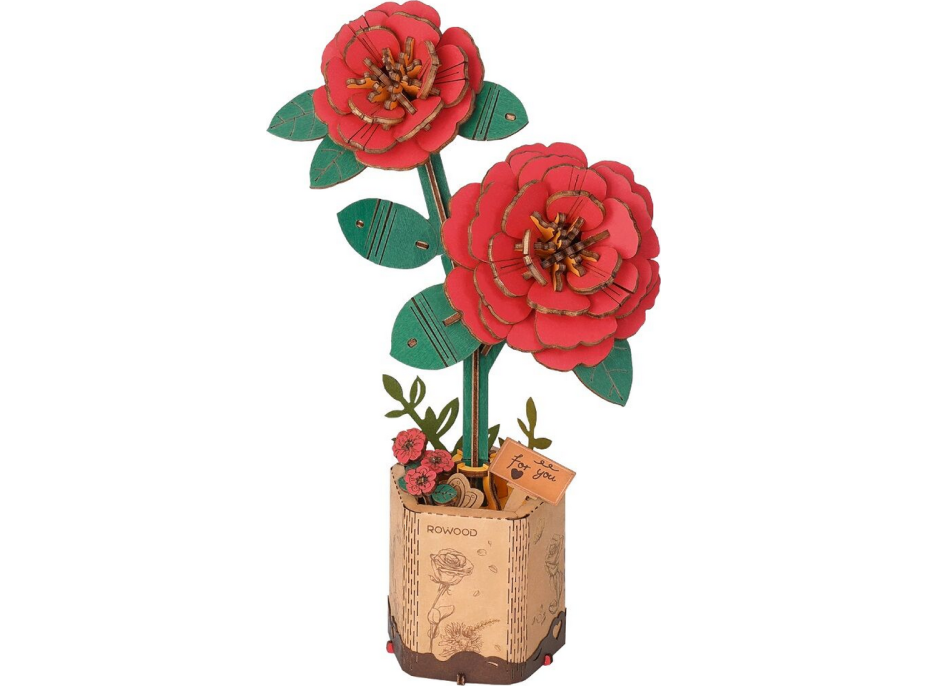 ROBOTIME Rowood 3D drevené puzzle Červená kamélia 113 dielikov