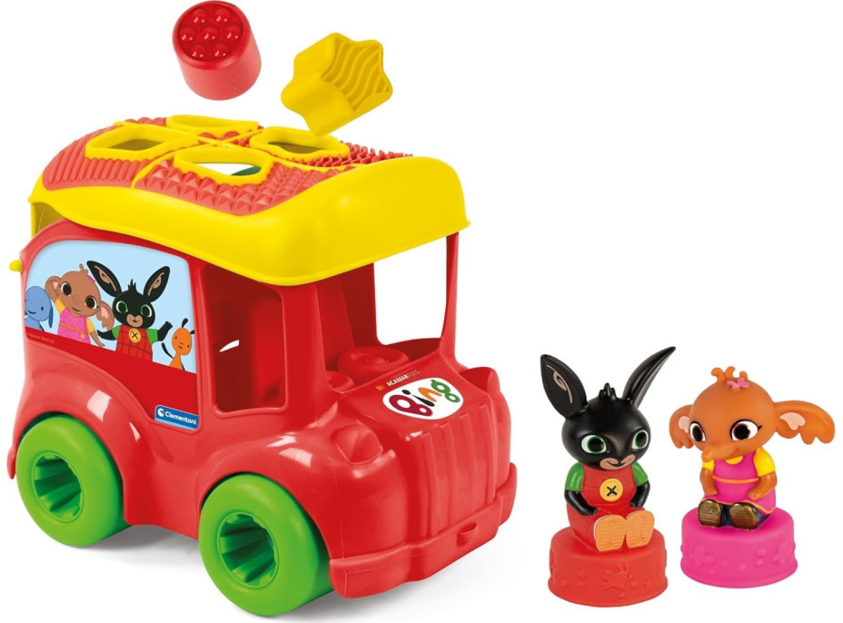 CLEMENTONI Soft Clemmy Vkladací senzorický autobus Bing s 8 kockami