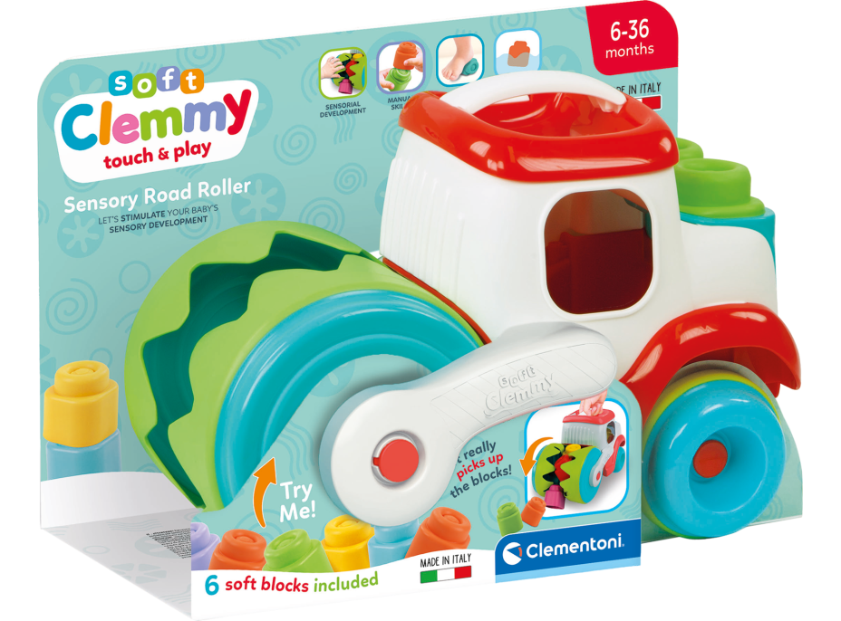 CLEMENTONI Soft Clemmy Vkladací senzorický nakladač s kockami