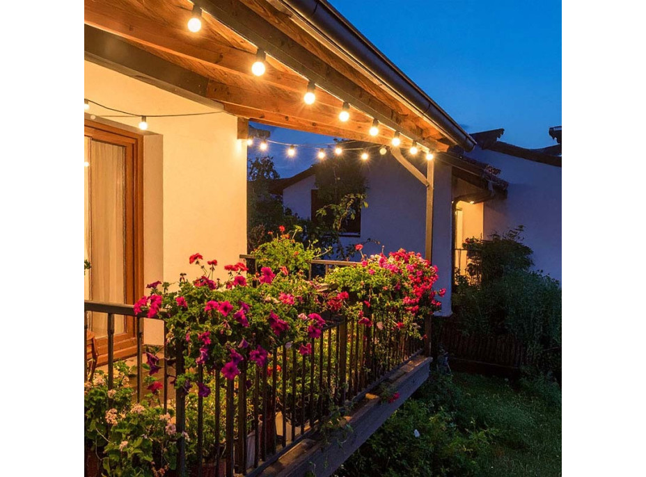 Solight LED vonkajšia balkónová reťaz s žiarovkami, 10 žiaroviek, 5m+3m, 500lm, teplá biela