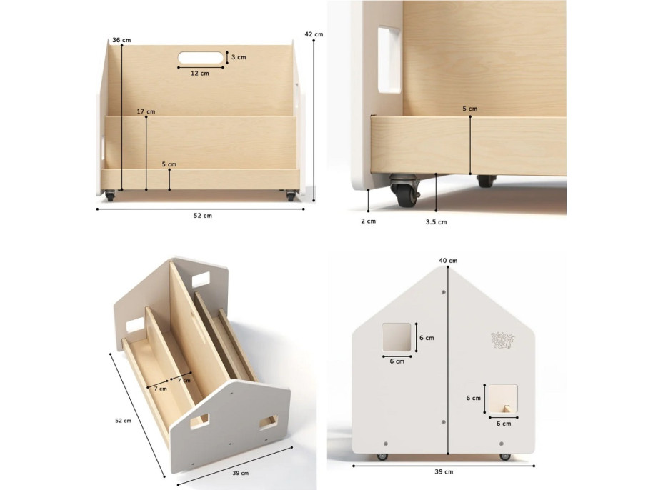 BusyKids Obojstranná knižnica na kolieskach biela