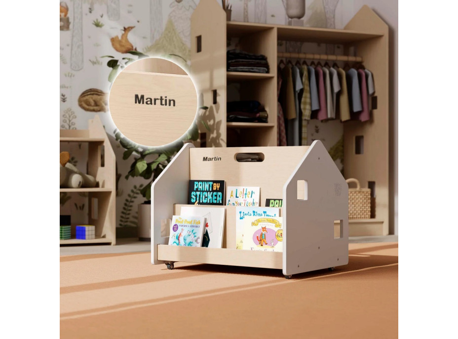 BusyKids Obojstranná knižnica na kolieskach biela